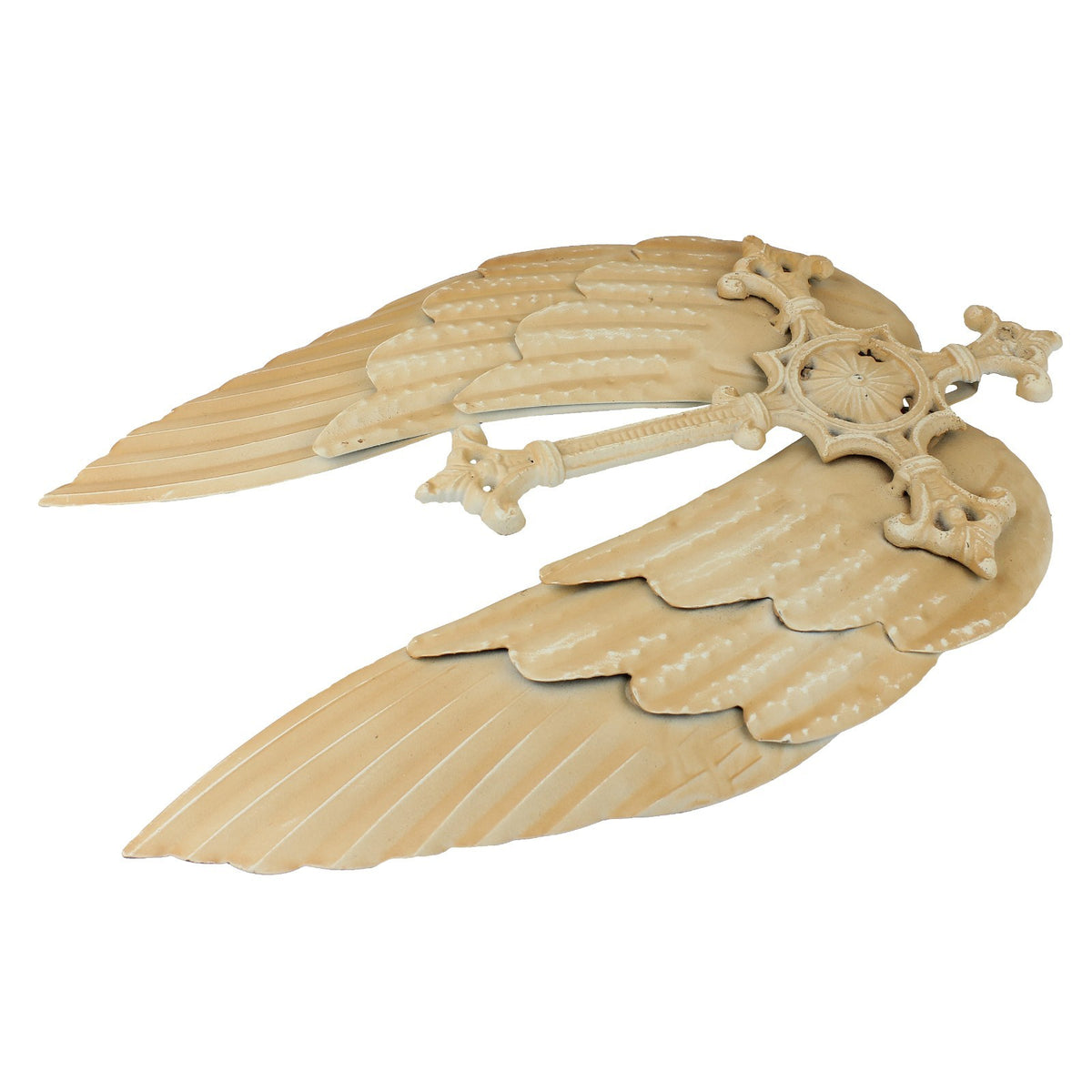 Religious Metal Angel Wings With Cross Wall Decor Rustic Light Brown 15 inch