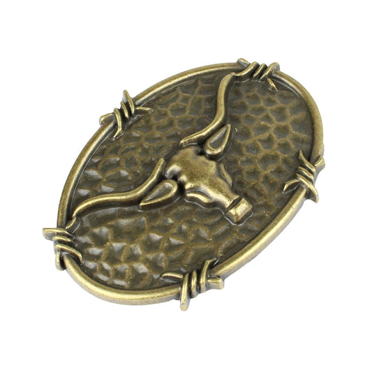 Oval Longhorn Bull Steer Head Barbed Wire Western Belt Buckle Antique Bronze