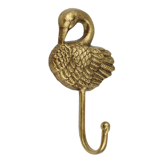 Antique Gold Cast Iron Metal Swan Wall Hook Key Towel Coat Hanger 6 inch Tall