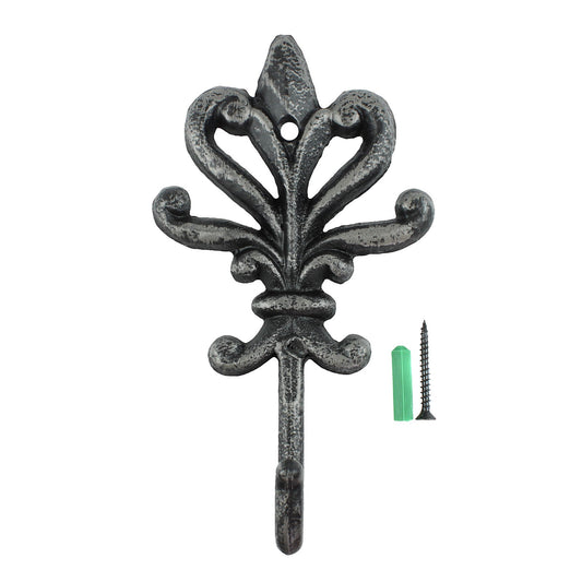 Cast Iron Victorian Fleur De Lis Wall Hook Key Towel Coat Hanger Rustic Silver