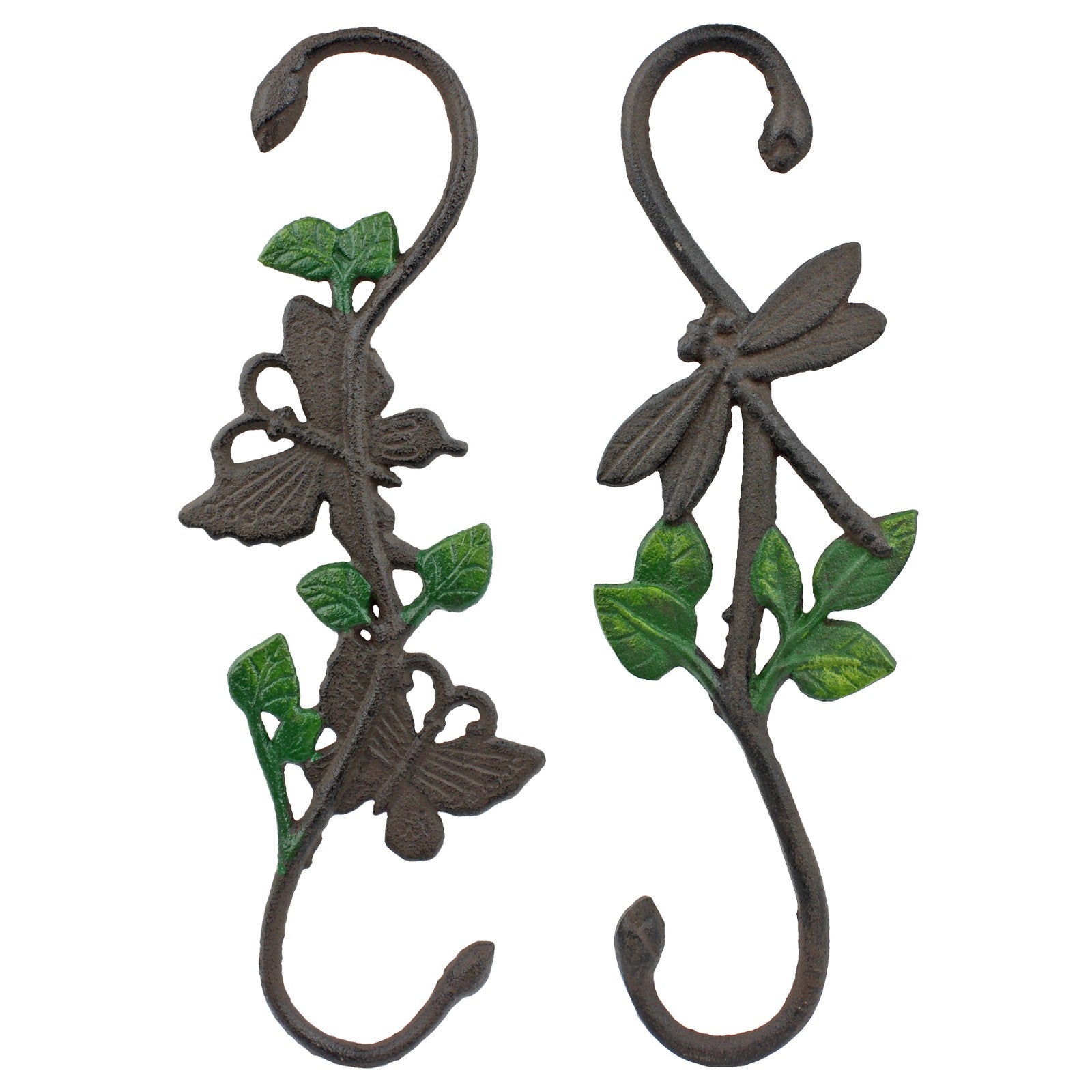 Rustic Cast Iron Butterfly & Dragonfly Set Garden Plant Hanger S Hooks 12  inch
