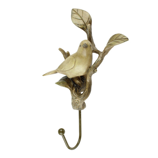 Perched Bird On Branch Wall Hook Decorative Key Dog Leash Hanger Brown Polyresin