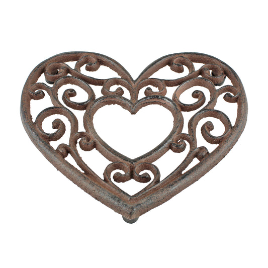 Cast Iron Scrolls Heart Shaped Trivet Rustic Antique Style Hot Pot Plate Holder