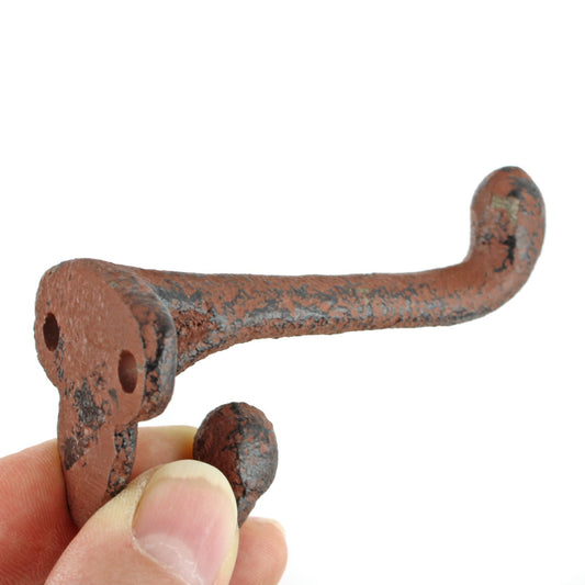 Rustic Cast Iron Double Wall Hook Key Towel Coat Hanger Antique Brown 3 1/4 inch