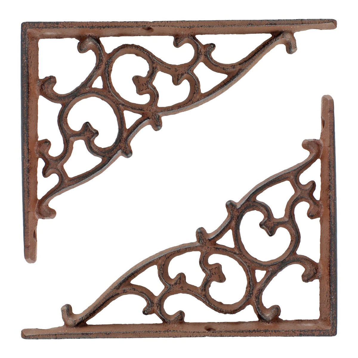 2 Rustic Cast Iron Scrolls Shelf Brackets Ornate Vines Corner Brace 7 x 5 1/4 in