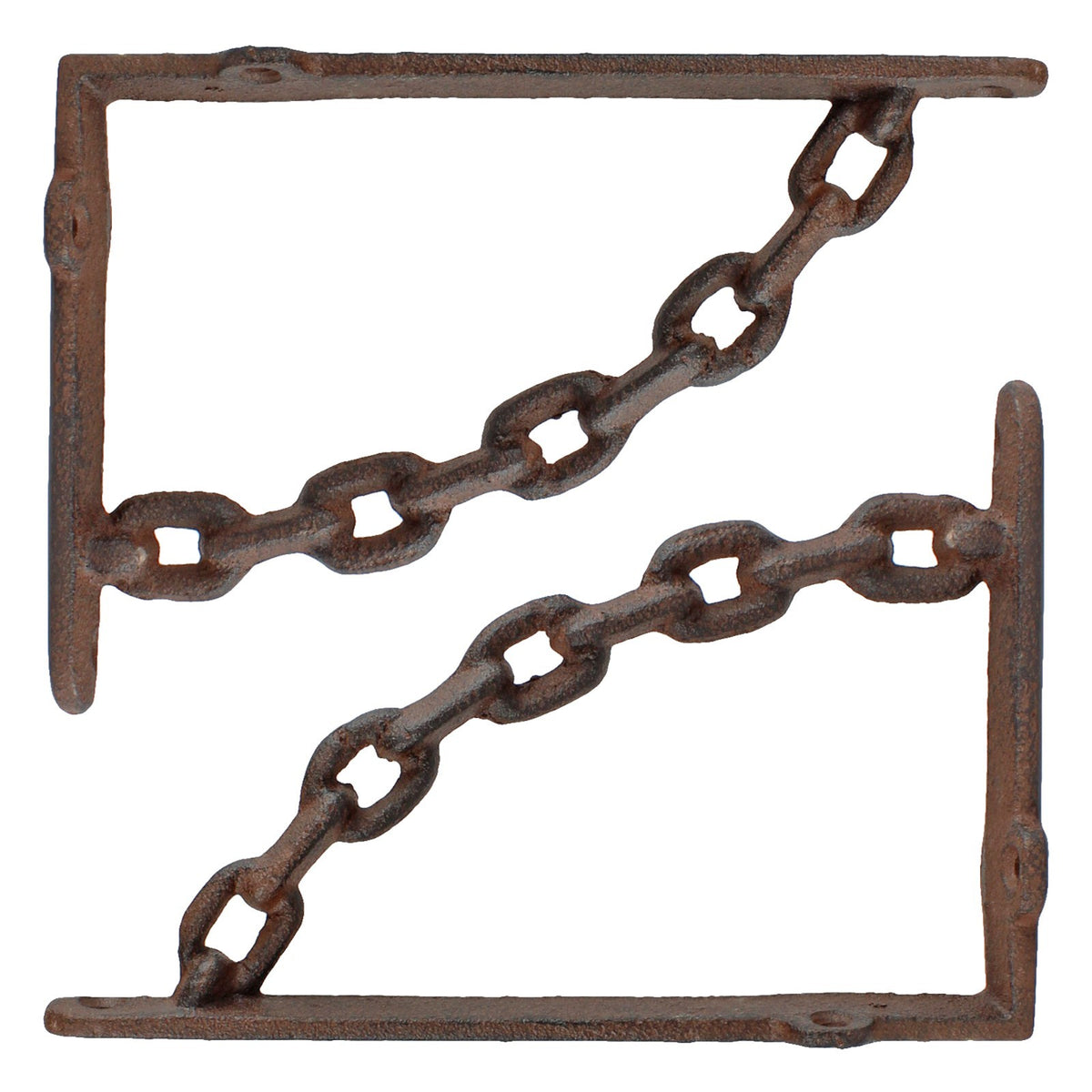 2 Rustic Cast Iron Chain Links Shelf Brackets Industrial Corner Brace 7.5 x 5 in