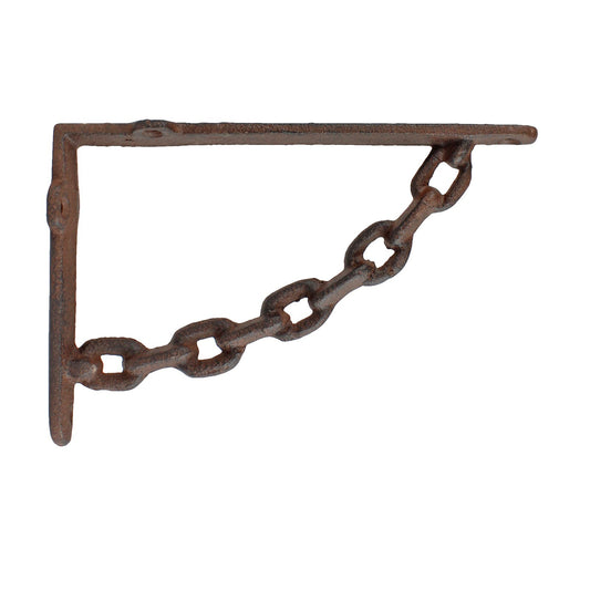 2 Rustic Cast Iron Chain Links Shelf Brackets Industrial Corner Brace 7.5 x 5 in
