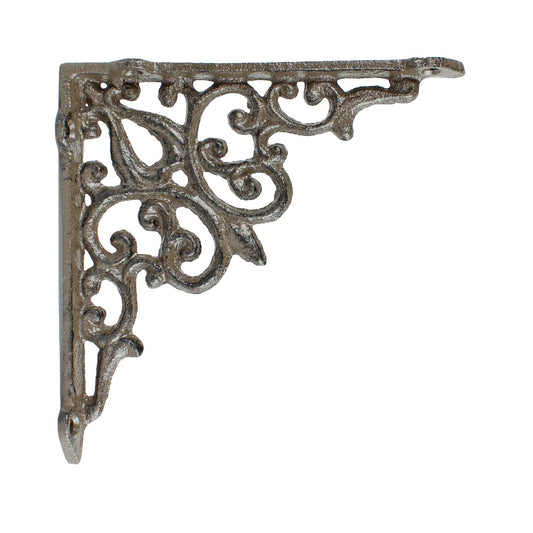 2 Cast Iron Fleur De Lis Vines Shelf Bracket Corner Brace Rustic Brown 5 1/2 in