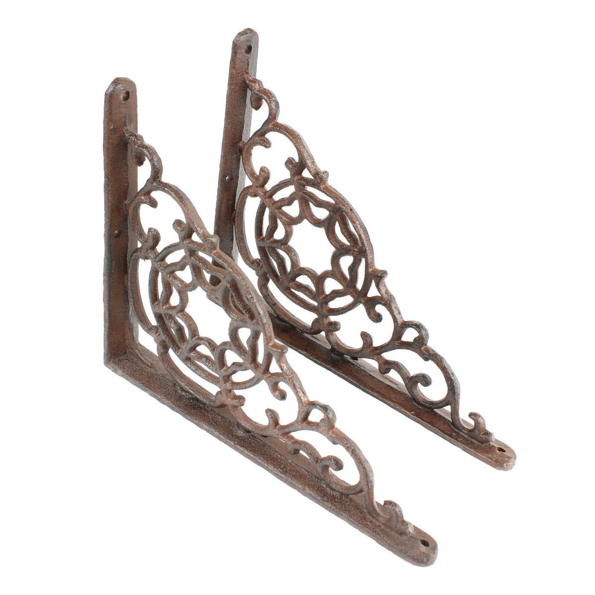 2 Rustic Cast Iron Scrolls Web Shelf Brackets Ornate Corner Brace 9 x 7 1/4 inch