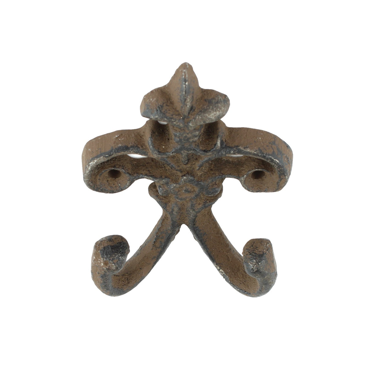 Small Rustic Cast Iron Fleur De Lis Double Wall Hook Key Towel Hanger 3.5 inch