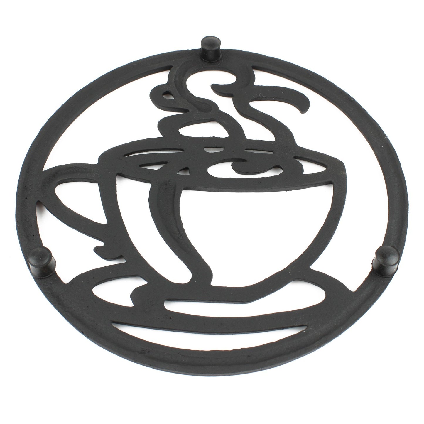 Black Cast Iron Coffee Cup Trivet Kitchen Countertop Hot Pot Plate Holder 7 inch