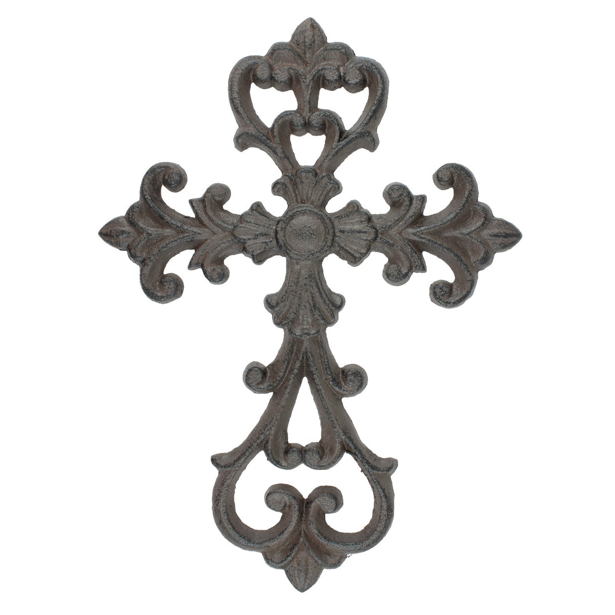 Rustic Cast Iron Fleur De Lis Vines Wall Cross Decor Antique Brown 10.5 inch
