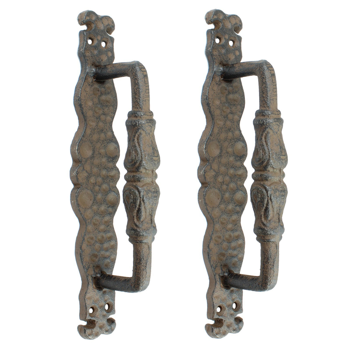 2 Large Rustic Cast Iron Door Handles Heavy Duty Victorian Antique Style 9.5 in