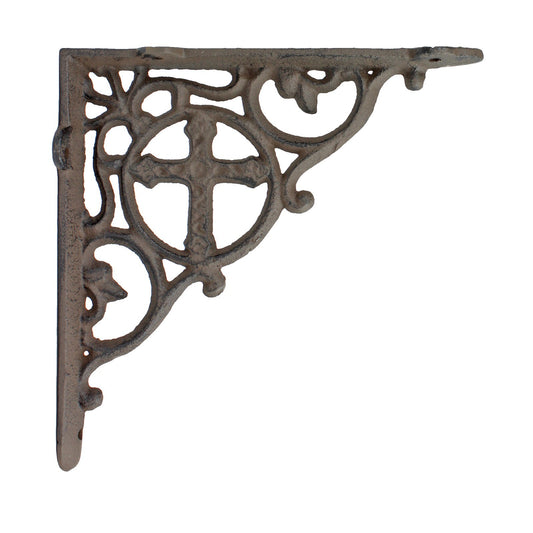 2 Rustic Cast Iron Cross Scrolls Shelf Brackets Antique Style Brace 7 3/8 inch