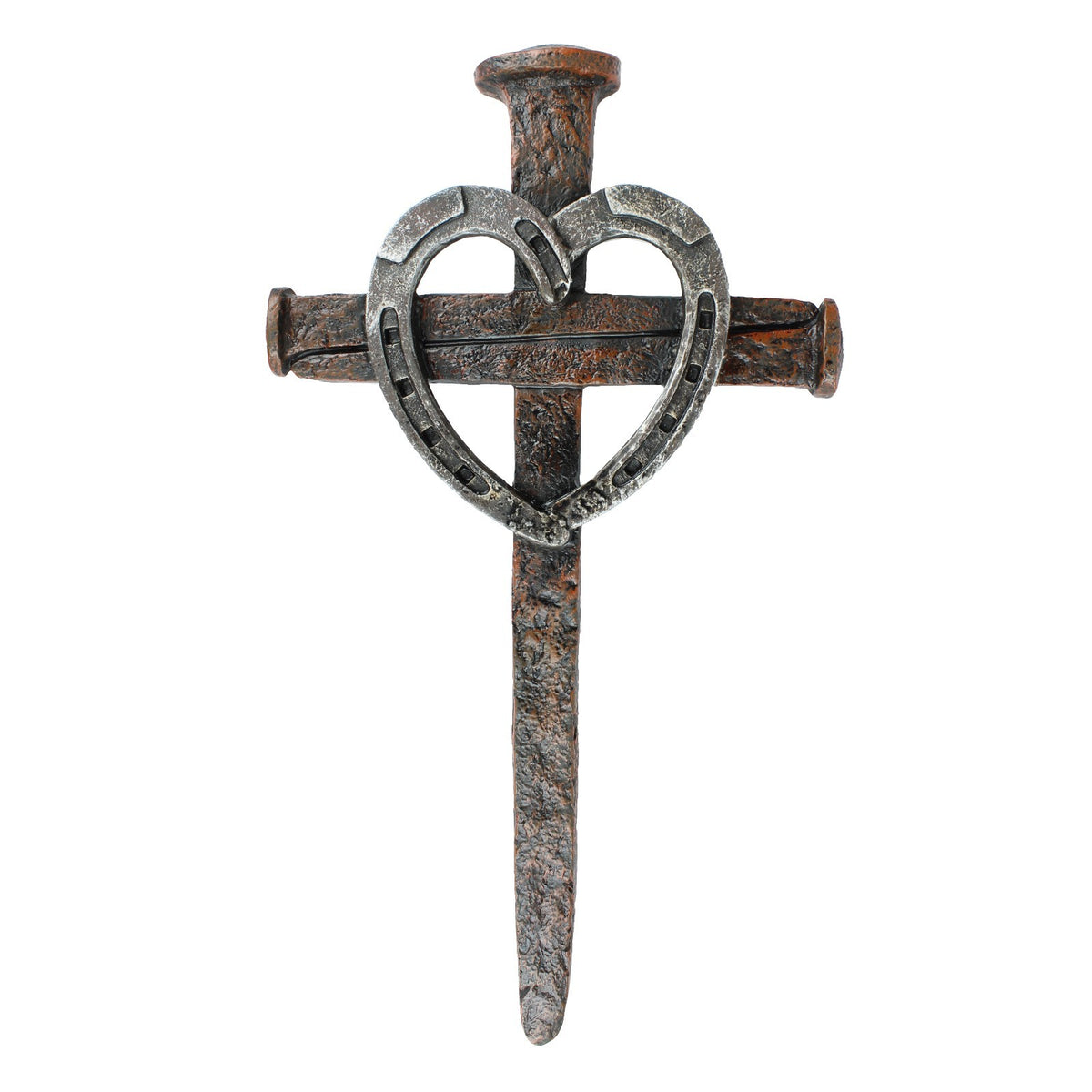 Horseshoe Heart Nails Wall Cross Rustic Western Religious Decor 12 1/4 inch