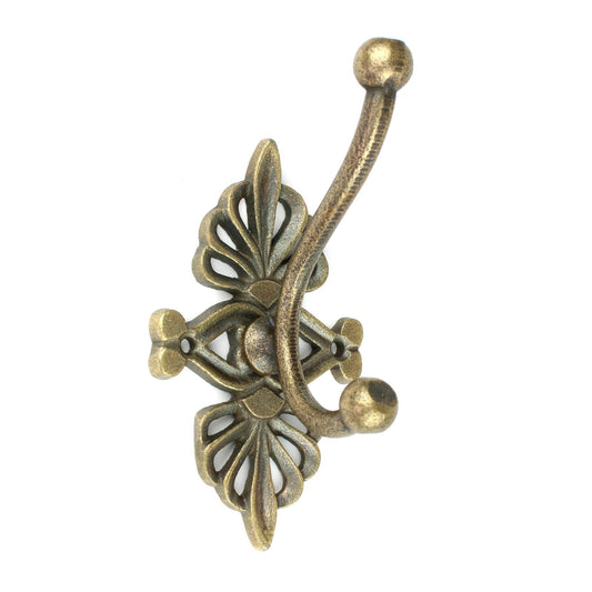 Antique Gold Baroque Metal Double Wall Hook Key Towel Coat Hanger 5 inch Tall