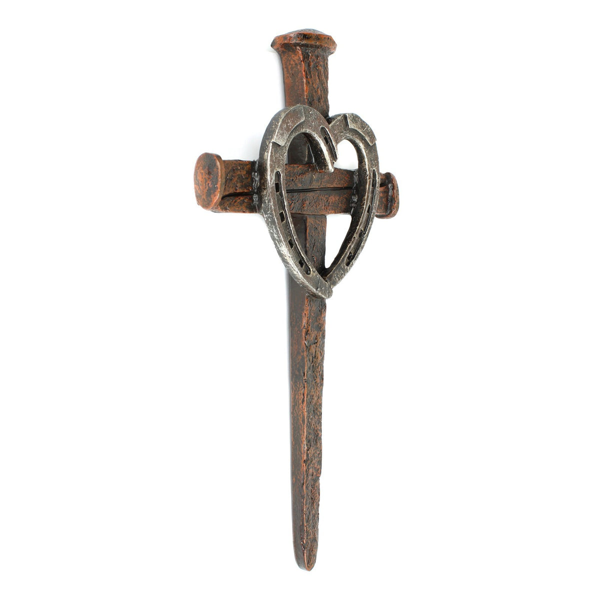 Horseshoe Heart Nails Wall Cross Rustic Western Religious Decor 12 1/4 inch