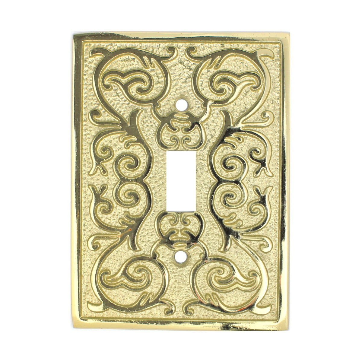 Polished Brass Metal Ornate Floral Single Toggle Switch Wall Plate Cover