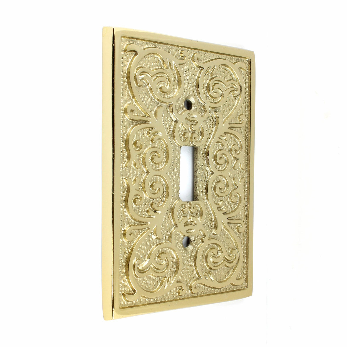 Polished Brass Metal Ornate Floral Single Toggle Switch Wall Plate Cover
