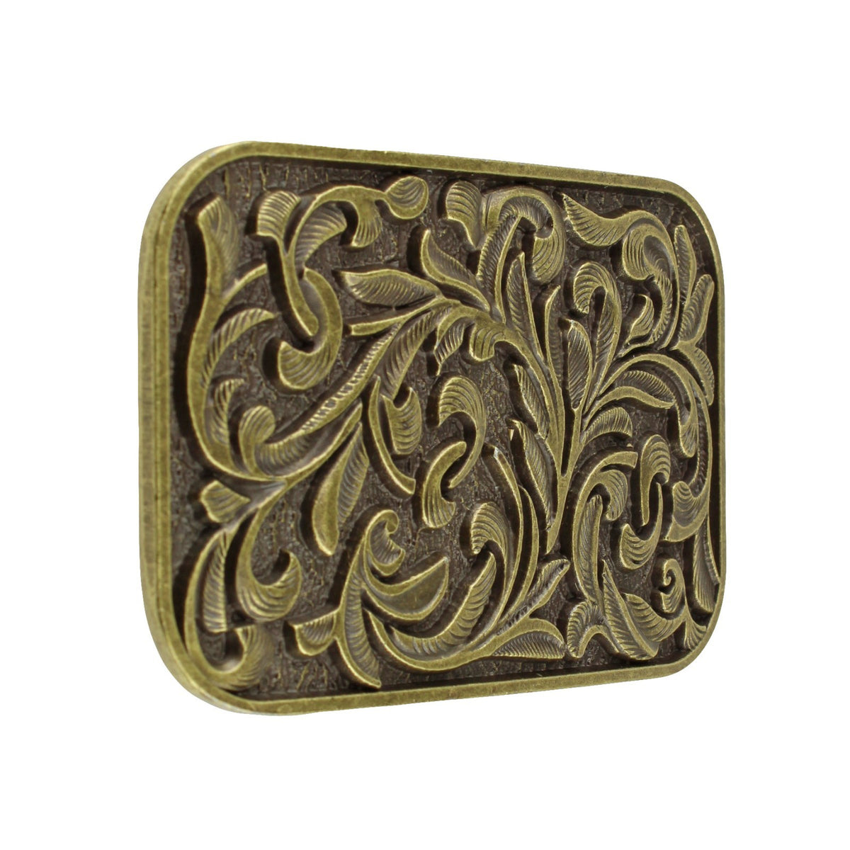 Western Cowboy Belt Buckle Carved Floral Ornate Design Antique Bronze 3 1/2 inch