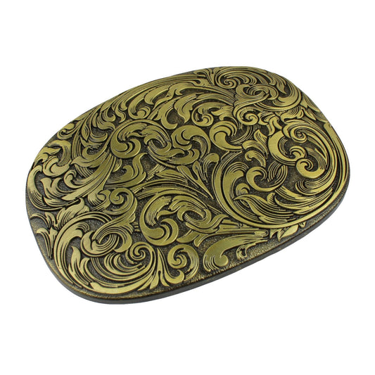Western Cowboy Belt Buckle Carved Floral Ornate Design Antique Bronze 3 5/8 inch