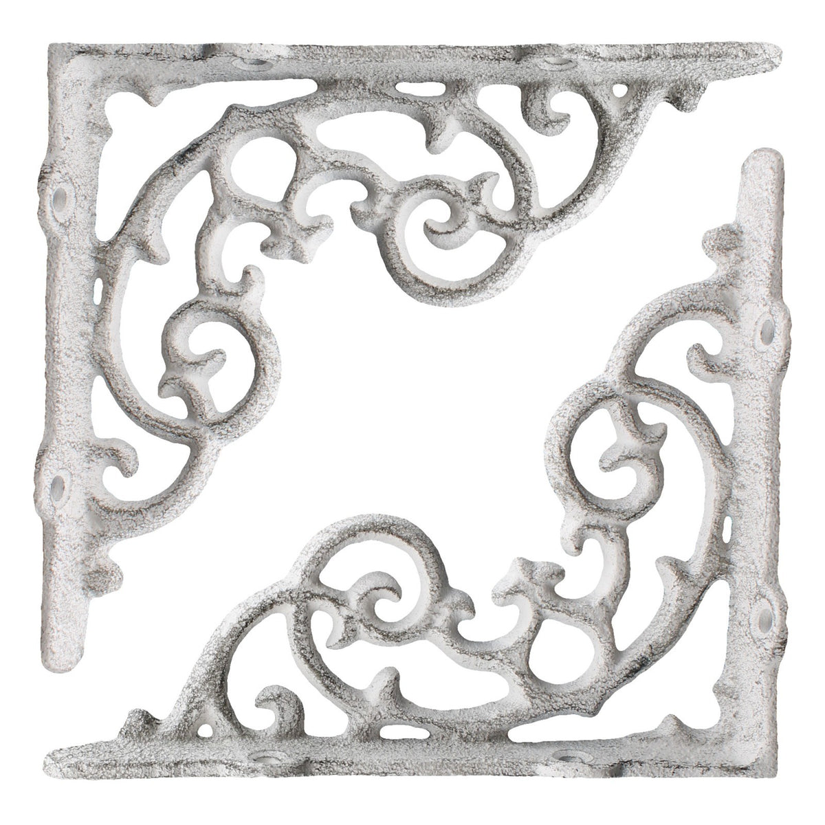 2 Shelf Brackets Scrolls Cast Iron Brace Rustic Antique White 6 1/4 x 5 1/4 inch