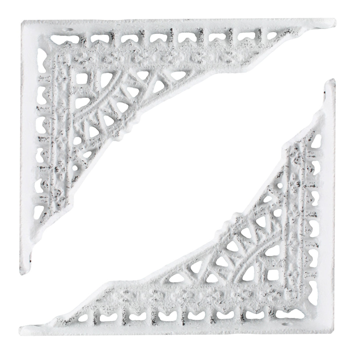 2 Small Cast Iron Lattice Shelf Brackets Distressed Rustic White 5 x 4 inch