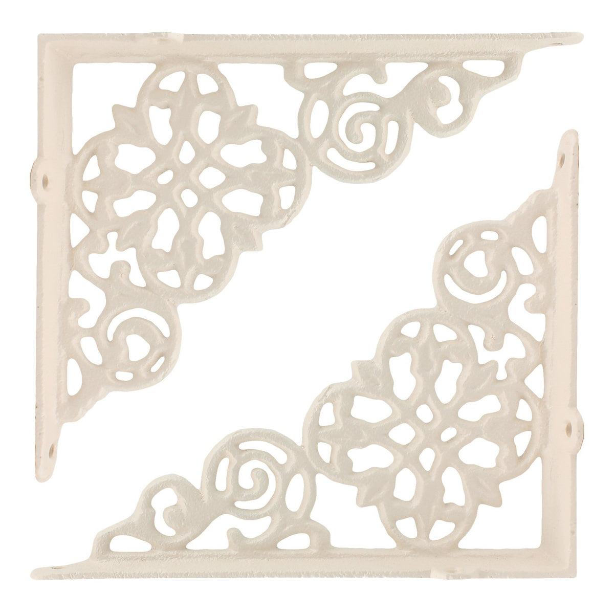 2 Cream Cast Iron Lattice Shelf Brackets Antique Style Scrolls 7 3/4 x 6 1/4 in