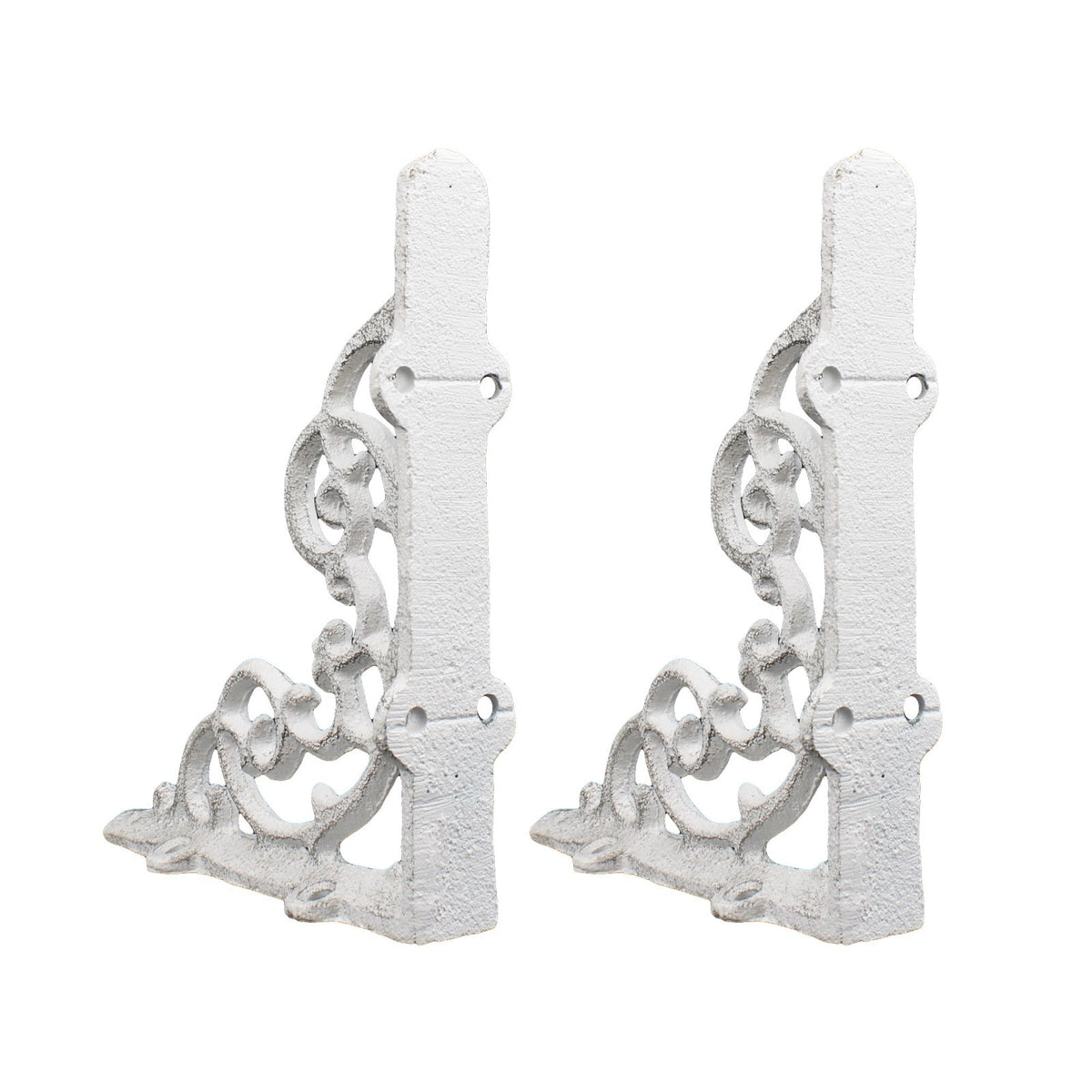 2 Shelf Brackets Scrolls Cast Iron Brace Rustic Antique White 6 1/4 x 5 1/4 inch