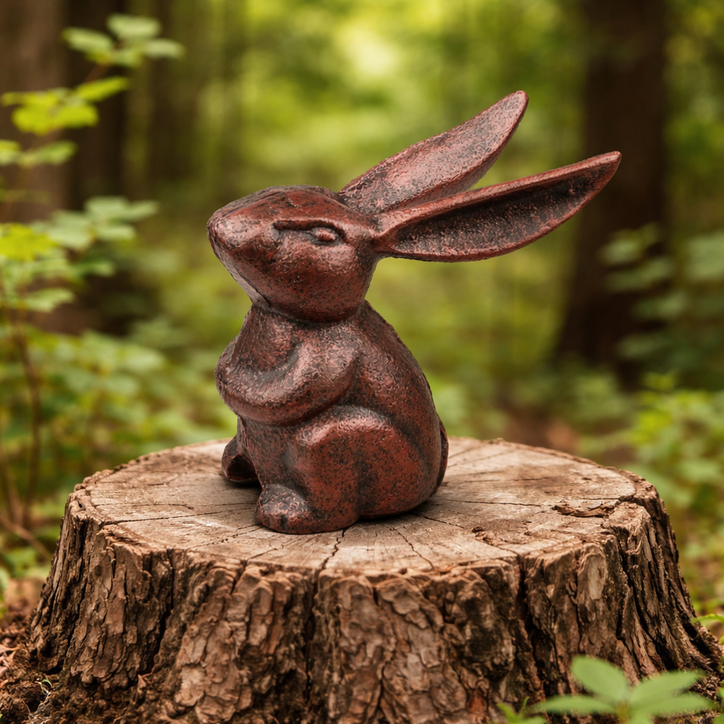 Small Sitting Bunny Rabbit Figurine Heavy Duty Cast Iron Rustic Copper Finish