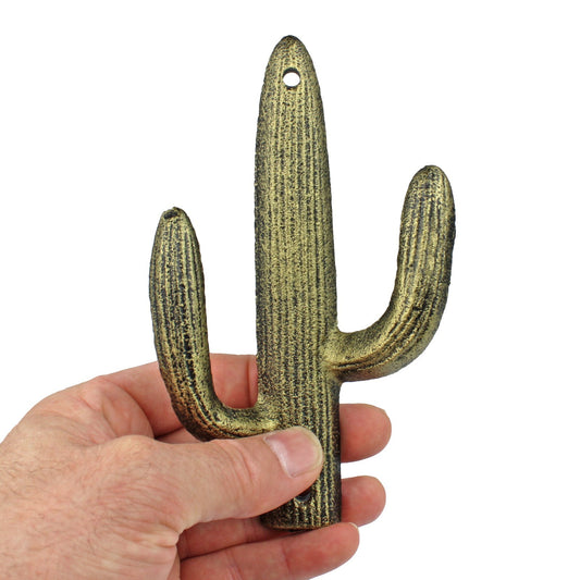 Cast Iron Cactus Double Wall Hook Rustic Gold Southwest Coat Towel Purse Hanger