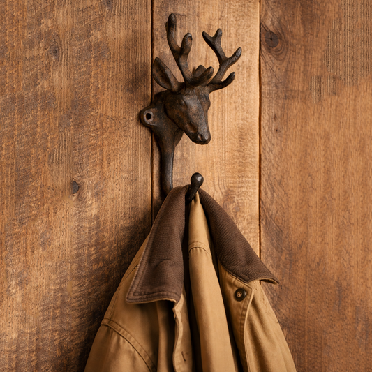 Rustic Cast Iron Deer Buck Wall Hook Key Towel Coat Hanger Antique Style Brown
