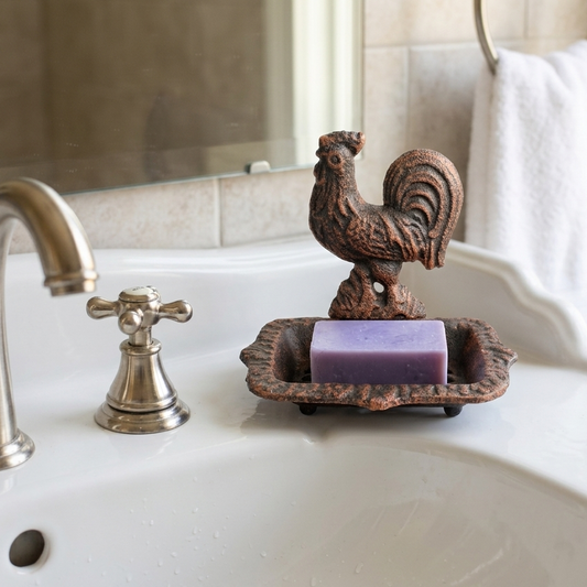 Rooster Soap Dish Cast Iron Country Bathroom Decor Rustic Antique Copper