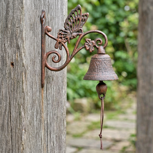 Cast Iron Butterfly Dinner Bell Rustic Antique Copper Finish Scroll Accents