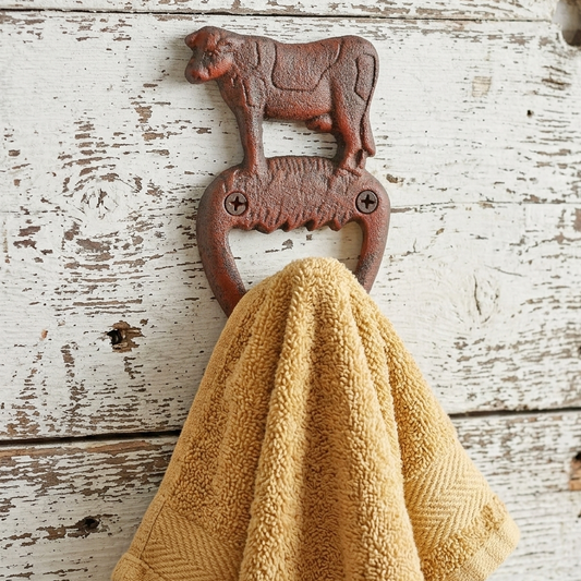 Cow Wall Hook Cast Iron Key Towel Coat Purse Leash Hanger Rustic Copper 4 3/4 in