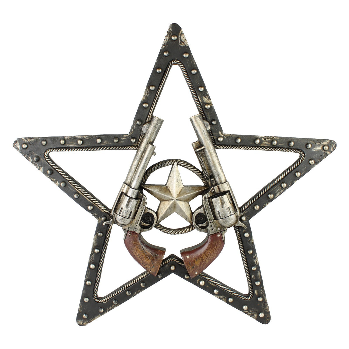 Rustic Western Resin Texas Star Sheriff Wall Decor Revolver Faux Metal 16 inch