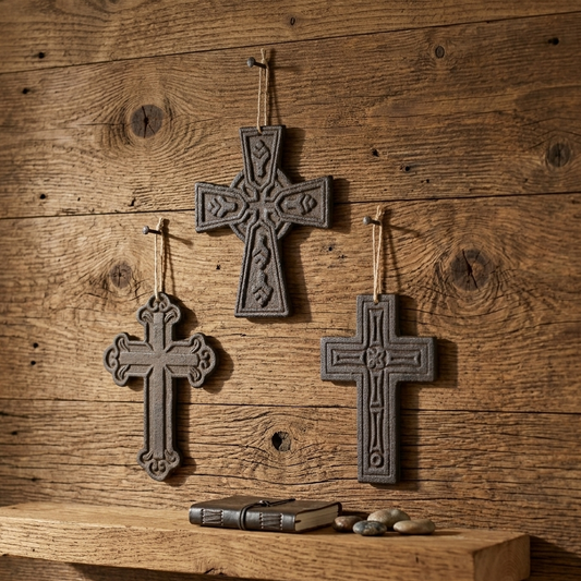 3 Assorted Small Cast Iron Wall Crosses Religious Rustic Home Decor 5 3/8 inch