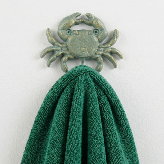Cast Iron Crab Nautical Wall Hook Key Towel Coat Hanger Verdigris Green & Gold
