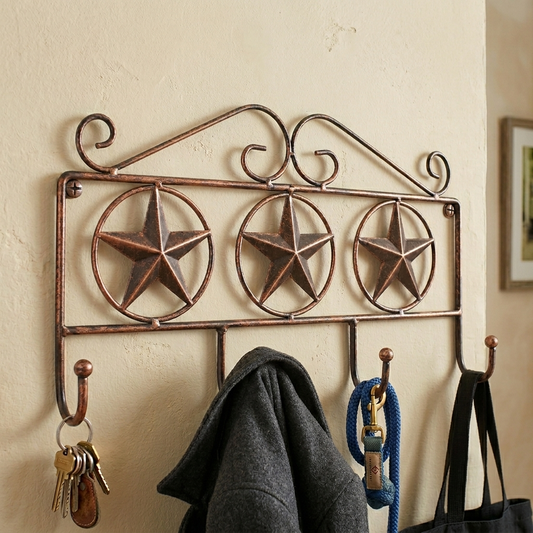 Metal Stars Scrolls Wall Hook Rack Keys Towel Coat Leash Hanger Rustic Copper