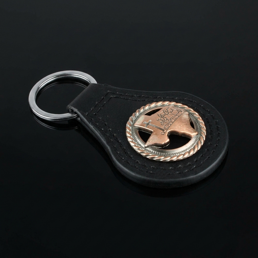 Black Leather Keychain Texas Map Copper Kneeling Cowboy Cross Horse Concho 3.5"