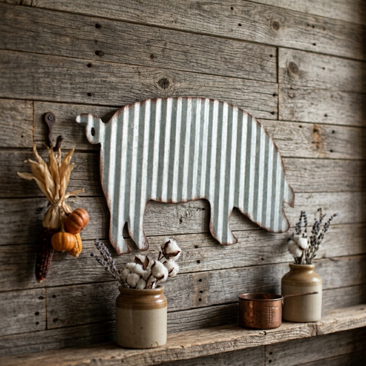 Corrugated Metal Pig Silhouette Wall Decor Lightweight Farmhouse Sign 10.5 in