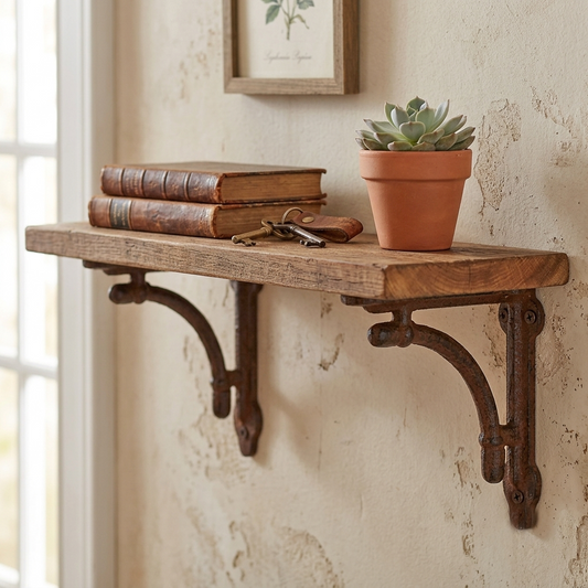 2 Small Rustic Cast Iron Shelf Brackets Antique Corbel Corner Brace 4 3/8 inch