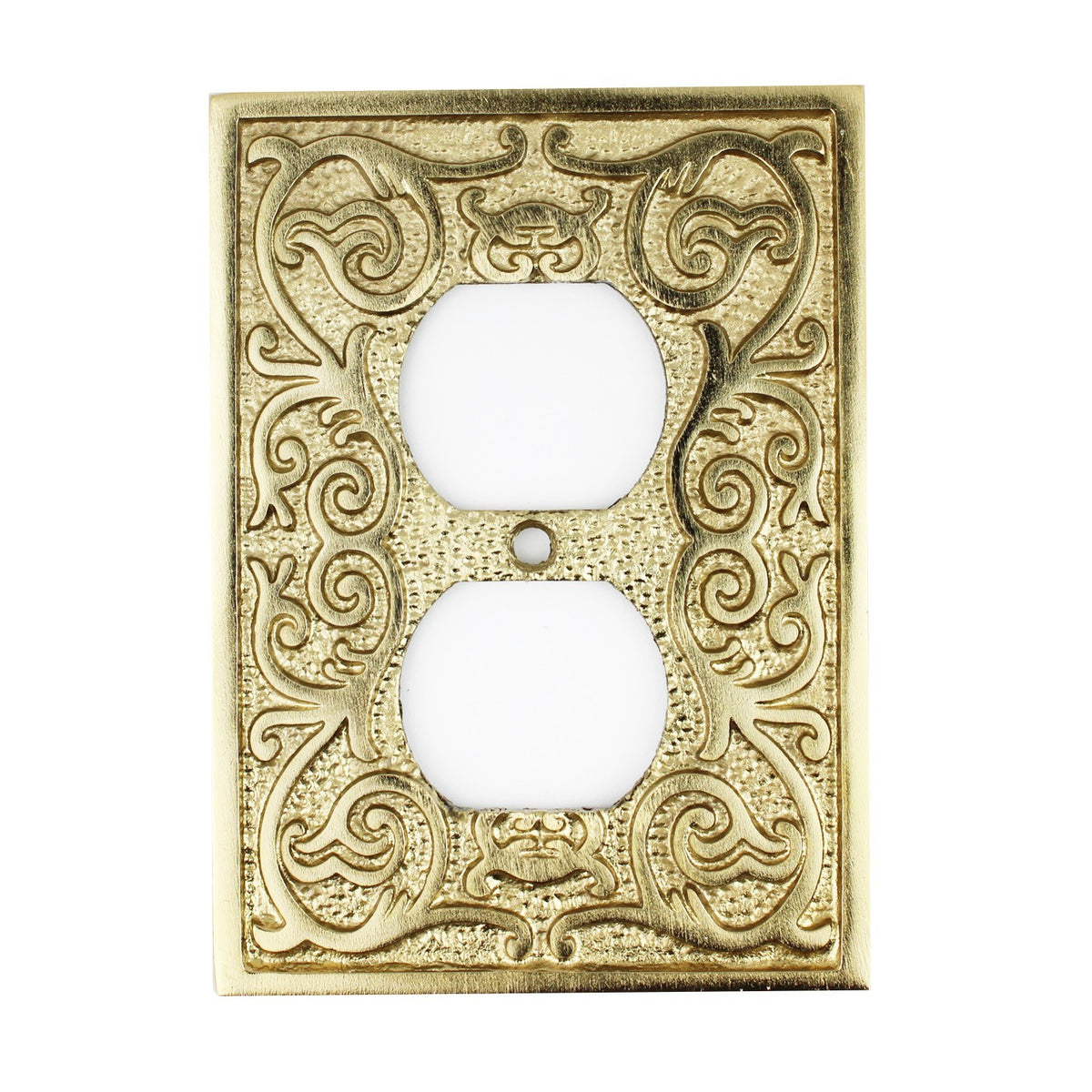 Polished Brass Golden Metal Ornate Floral Duplex Outlet Plug Wall Plate Cover