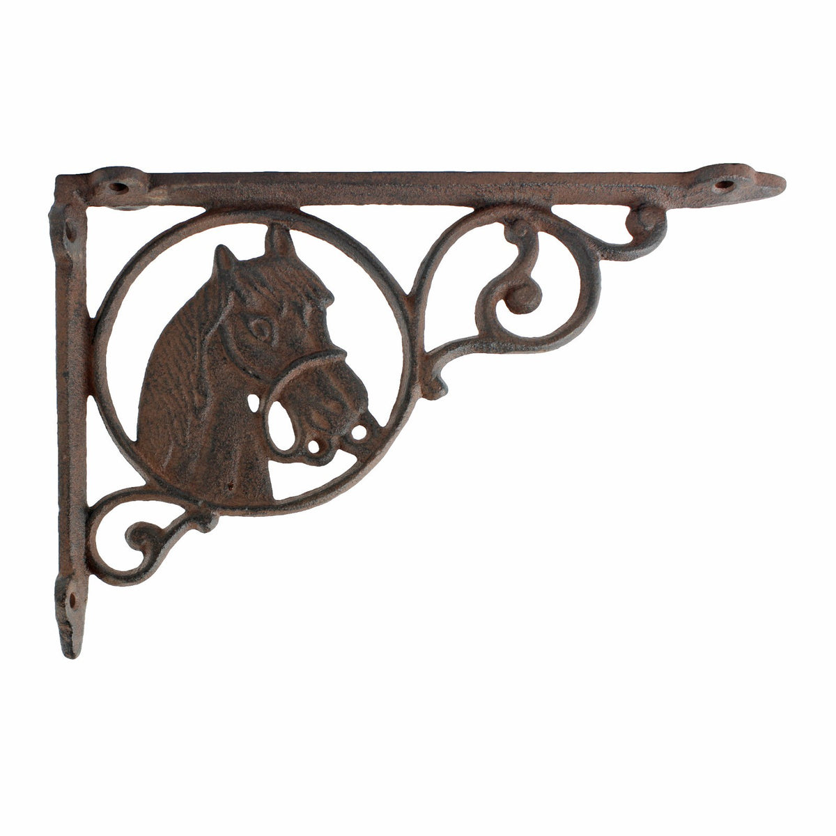 2 Cast Iron Horse Scrolls Shelf Brackets Corner Brace Rustic Brown 8 3/4 inch