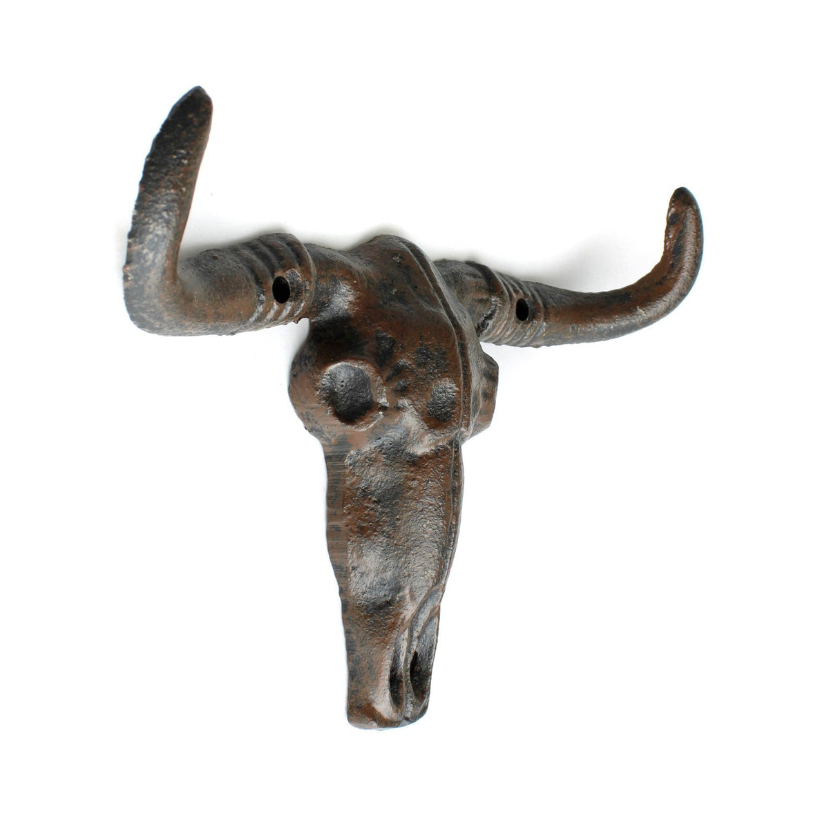 Cast Iron Longhorn Bull Skull Wall Hook Coat Rack Western Rustic Decor 7" Wide