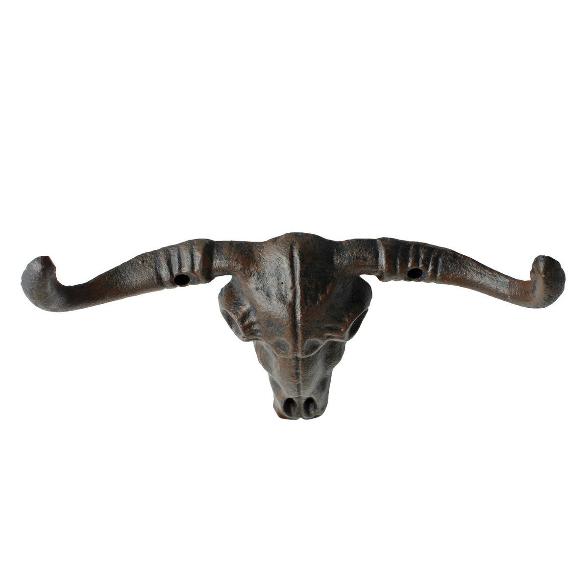 Cast Iron Longhorn Bull Skull Wall Hook Coat Rack Western Rustic Decor 7" Wide