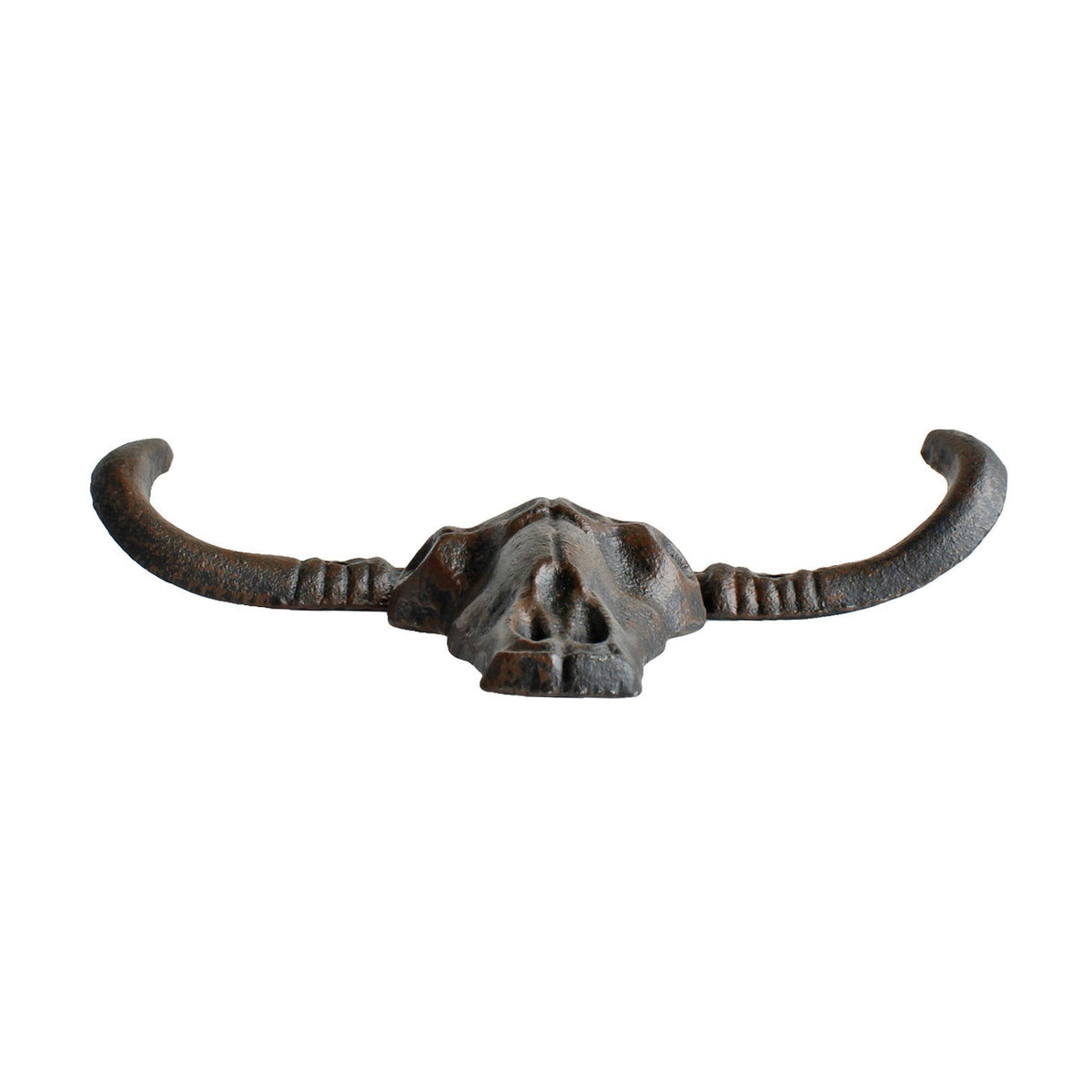 Cast Iron Longhorn Bull Skull Wall Hook Coat Rack Western Rustic Decor 7" Wide