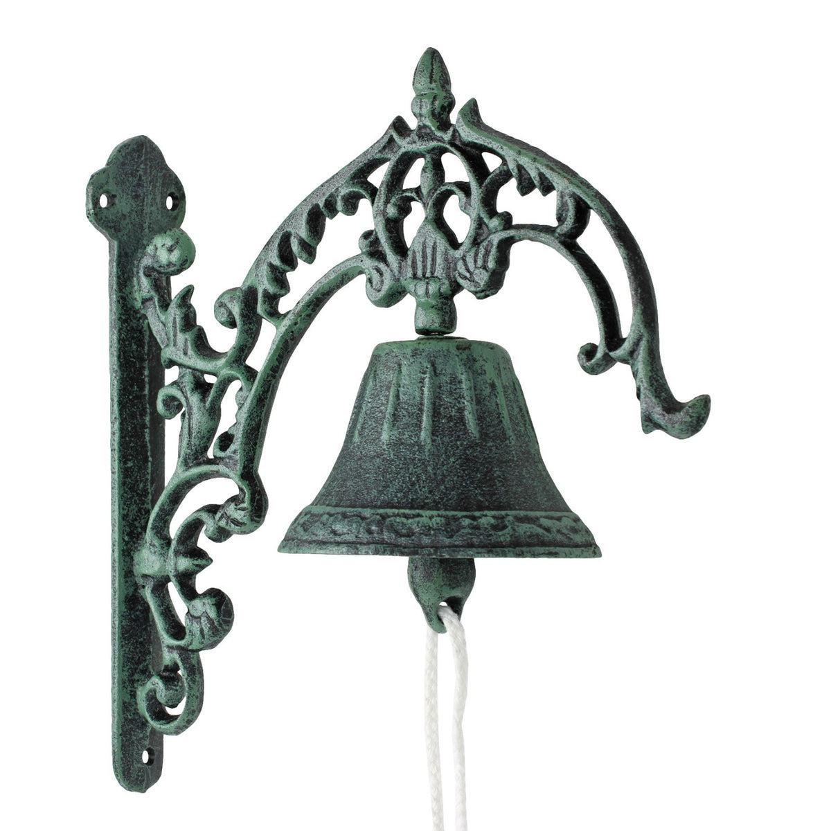 Large Verdigris Cast Iron Dinner Bell Wall Mounted Fleur De Lis Vintage Style