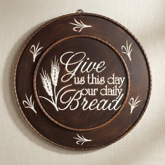 Metal "Give Us This Day Our Daily Bread" Religious Wall Decor Bronze 17 5/8 in