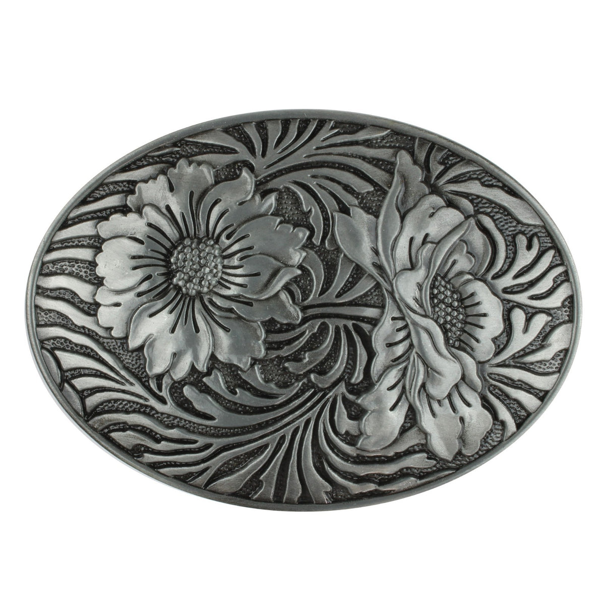Western Sunflowers Belt Buckle Antique Silver Tone Engraved Flower Oval Cowgirl
